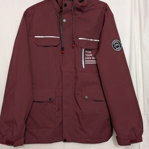 Outdoor Sport Waterproof Hooded Jacket Burgundy XL Plaid Lined